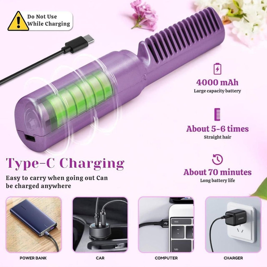 StyleGlide™ Cordless Hair Straightening Comb – Instant Smooth & Frizz-Free Styling