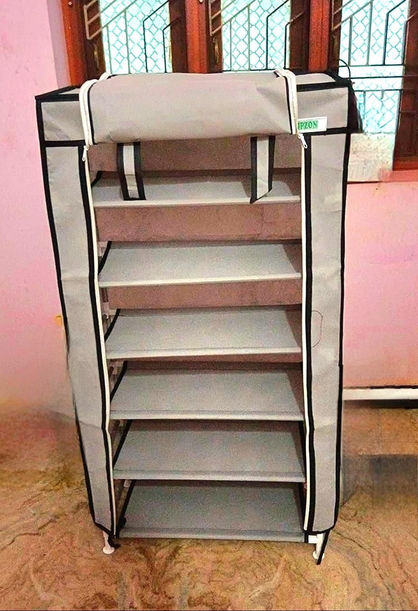 6-Rack Collapsible Wardrobe Cabinet & Shoe Storage Organizer with Dust Cover