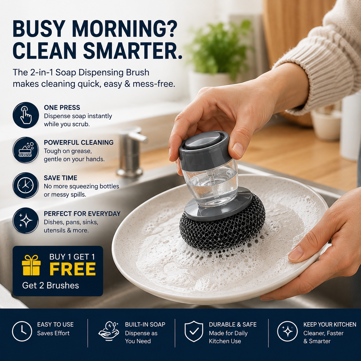 GreaseGlide™ 2-in-1 Soap-Dispensing Scrub Brush – Buy 1 Get 1 FREE