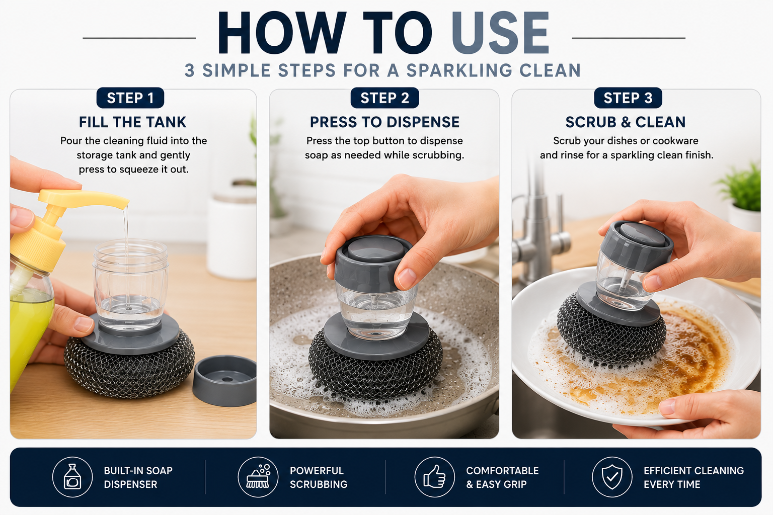 GreaseGlide™ 2-in-1 Soap-Dispensing Scrub Brush – Buy 1 Get 1 FREE