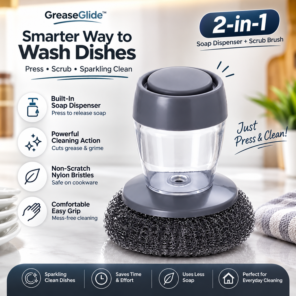 GreaseGlide™ 2-in-1 Soap-Dispensing Scrub Brush – Buy 1 Get 1 FREE