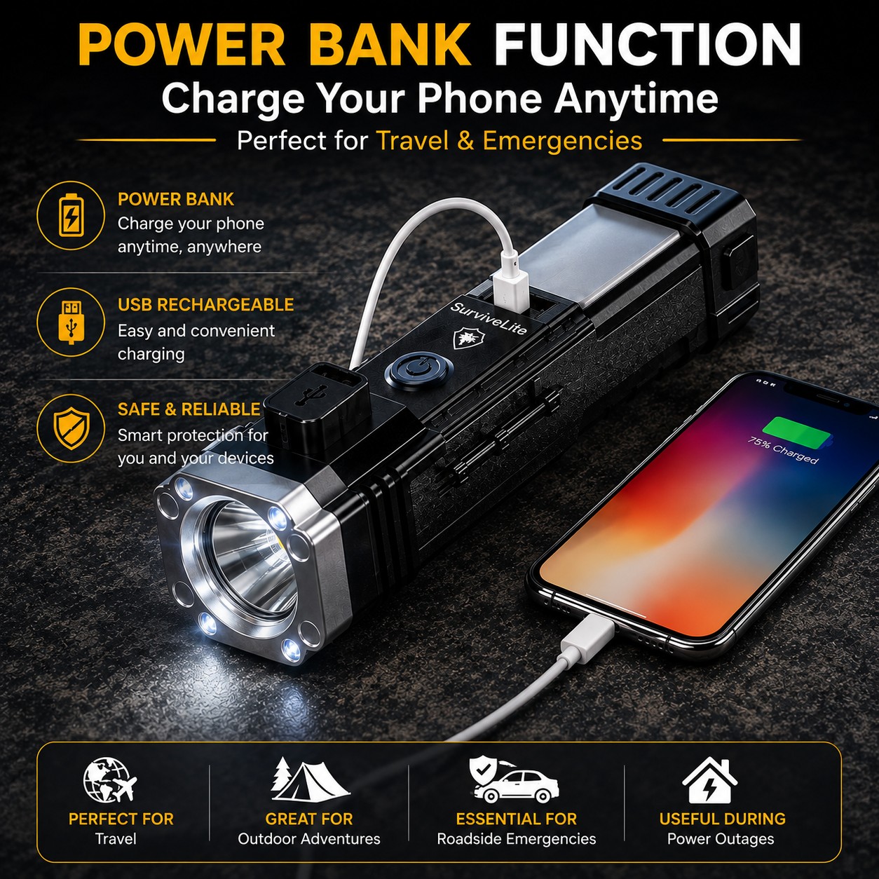 8 in 1 Portable Rechargeable Torch LED Flashlight