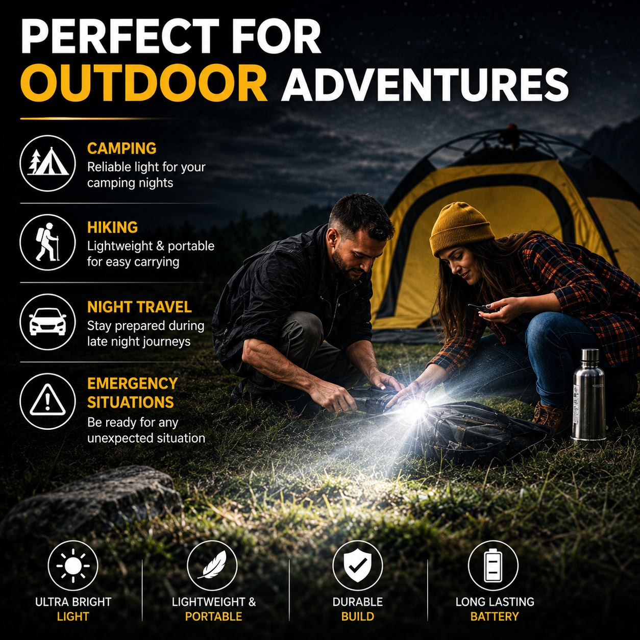 8 in 1 Portable Rechargeable Torch LED Flashlight