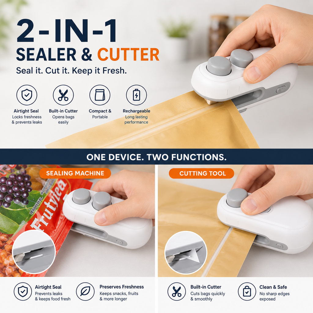 FreshLock™ 2-in-1 USB Rechargeable Mini Bag Sealer & Precision Cutter
