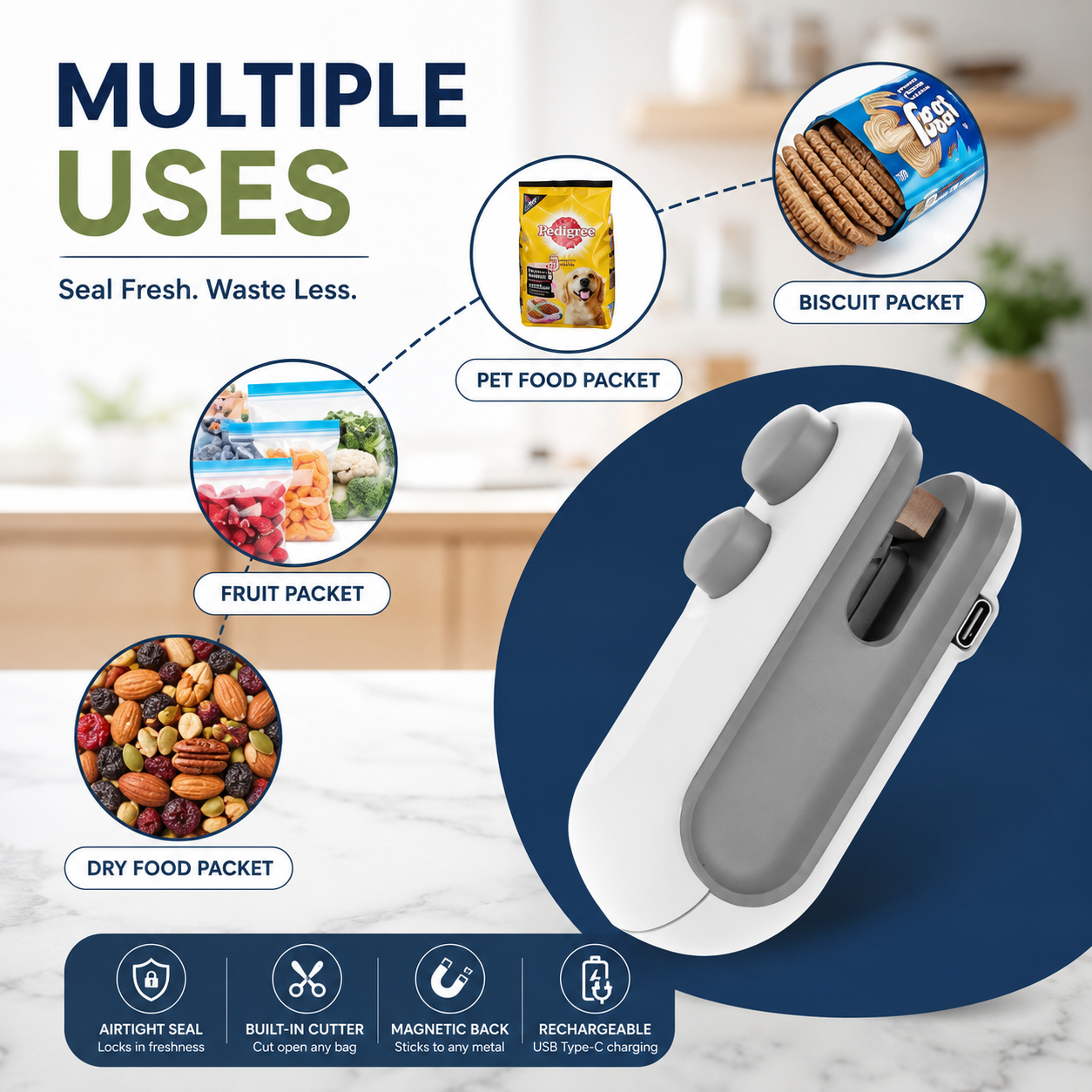 FreshLock™ 2-in-1 USB Rechargeable Mini Bag Sealer & Precision Cutter