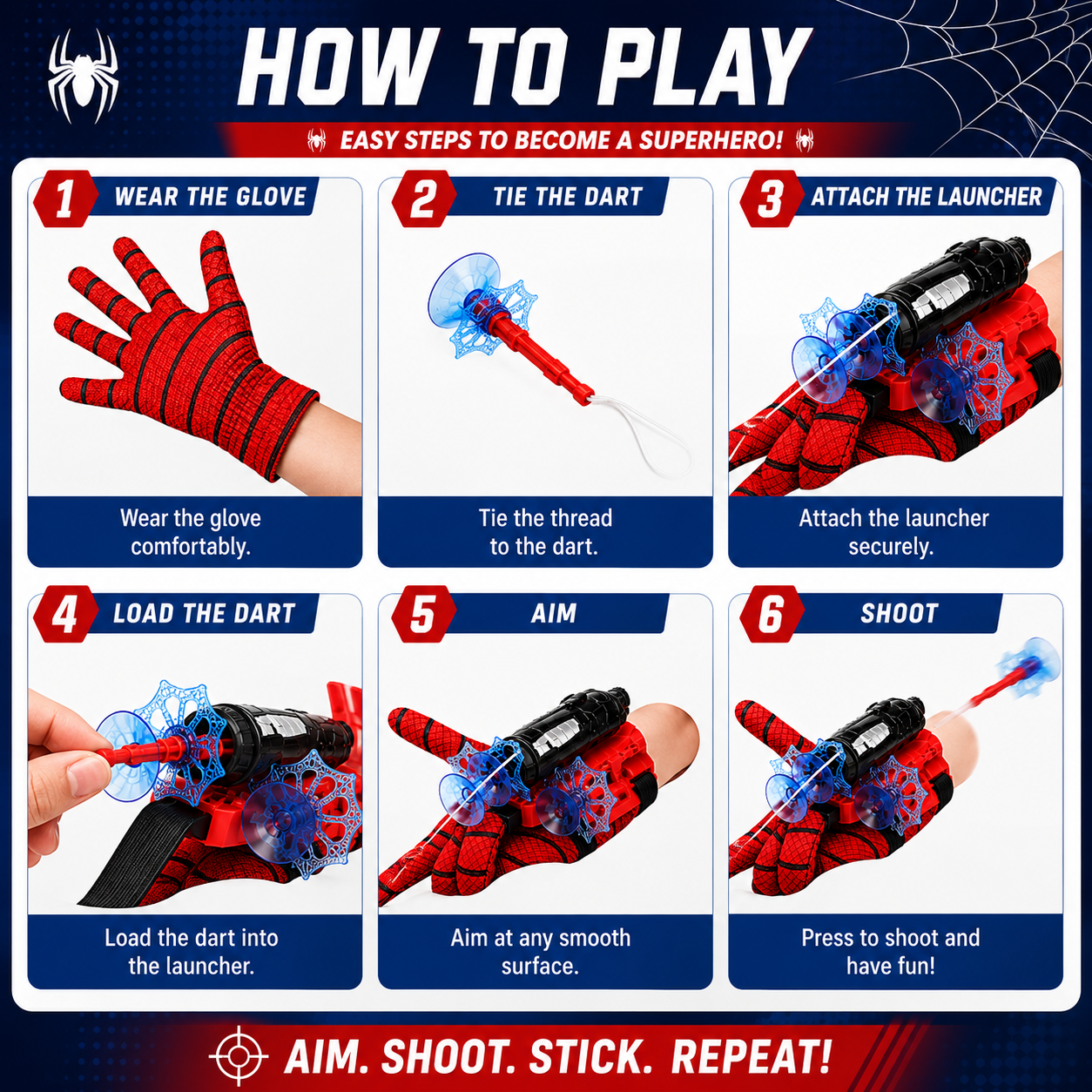 SpiderStrike™ Hero Web Shooter Glove Set | Suction Dart Launcher Toy for Kids
