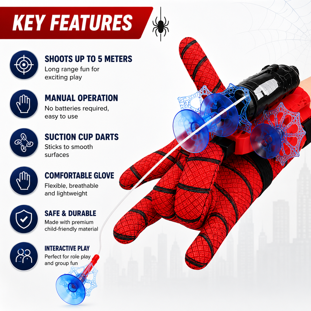 SpiderStrike™ Hero Web Shooter Glove Set | Suction Dart Launcher Toy for Kids