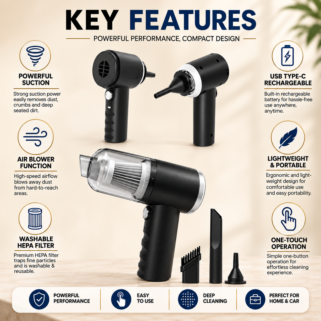 2-in-1 Cordless Mini Vacuum Cleaner & Air Duster