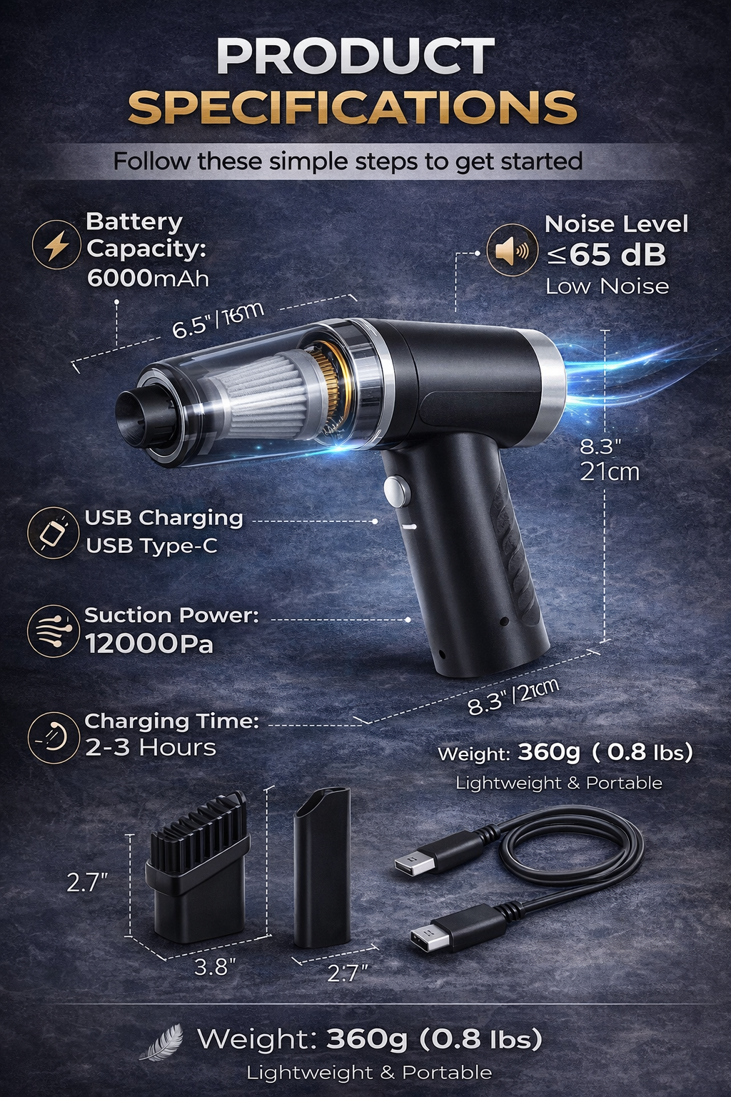 UltraPower Portable Vacuum & Wireless Air Duster – 2-in-1 High Suction Mini Cleaner for Car, Laptop & Home