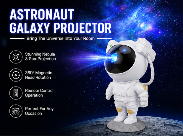 CosmoGlow™ Astronaut Galaxy Projector | 360° Rotating Nebula Light with Remote Control