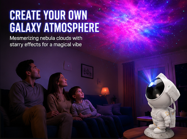 CosmoGlow™ Astronaut Galaxy Projector | 360° Rotating Nebula Light with Remote Control