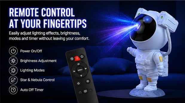 CosmoGlow™ Astronaut Galaxy Projector | 360° Rotating Nebula Light with Remote Control