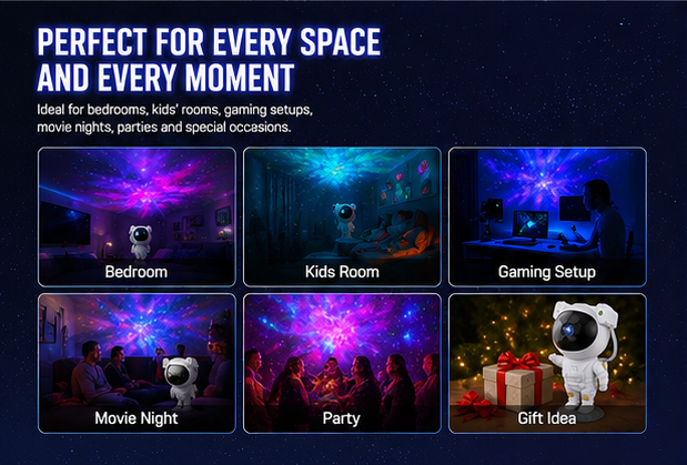 CosmoGlow™ Astronaut Galaxy Projector | 360° Rotating Nebula Light with Remote Control