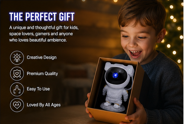 CosmoGlow™ Astronaut Galaxy Projector | 360° Rotating Nebula Light with Remote Control