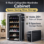 6-Rack Collapsible Wardrobe Cabinet & Shoe Storage Organizer with Dust Cover