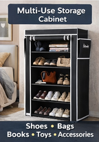 6-Rack Collapsible Wardrobe Cabinet & Shoe Storage Organizer with Dust Cover