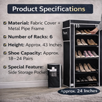6-Rack Collapsible Wardrobe Cabinet & Shoe Storage Organizer with Dust Cover