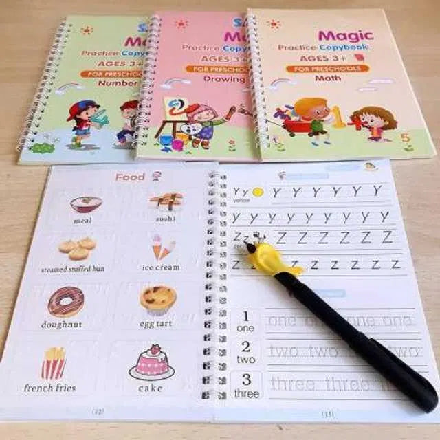 SmartKids Magic Handwriting Copybook Set (4 Books + Pen + 10 Refills)