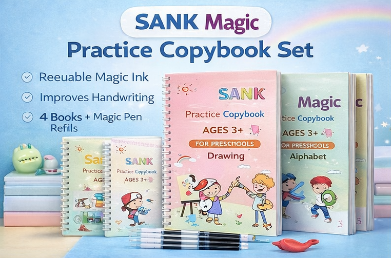 SmartKids Magic Handwriting Copybook Set (4 Books + Pen + 10 Refills)