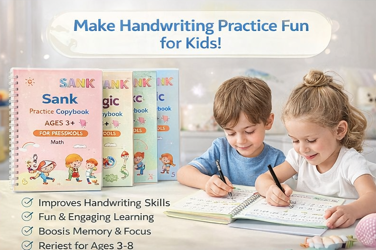 SmartKids Magic Handwriting Copybook Set (4 Books + Pen + 10 Refills)