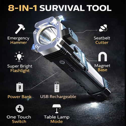 8 in 1 Portable Rechargeable Torch LED Flashlight