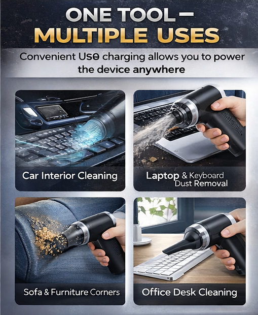 UltraPower Portable Vacuum & Wireless Air Duster – 2-in-1 High Suction Mini Cleaner for Car, Laptop & Home